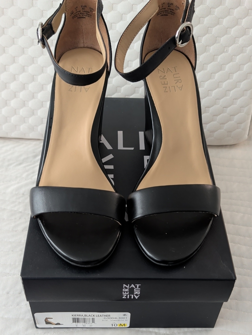Naturalizer Black Leather Open-Toe Ankle-Strap Heels
